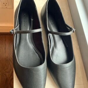 Open Edit Black Mary Jane Flats Pointed Toe Minimalist Shoes NWOT 7.5